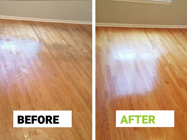 Before and after hardwood floor cleaning result in a Chicago property