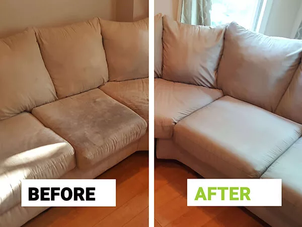 Before and after upholstery cleaning result in a Chicago home